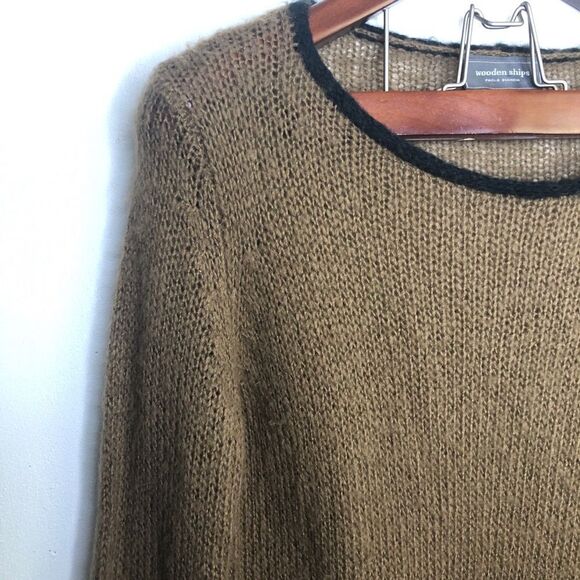 Wooden Ship Brown Knit Pocket Crewneck Sweater S M Small Medium Soft Tan - Picture 4 of 7